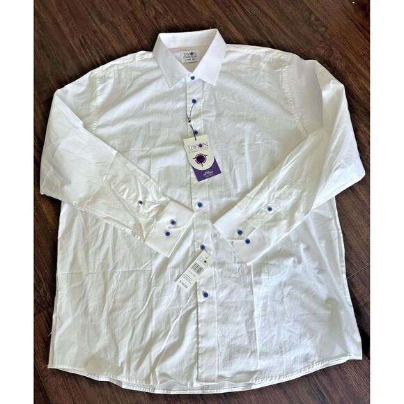 Tayion Collection Men's Slim fit Long Sleeve Button-Up Shirt White XXL 18-18.5 - Picture 3 of 7